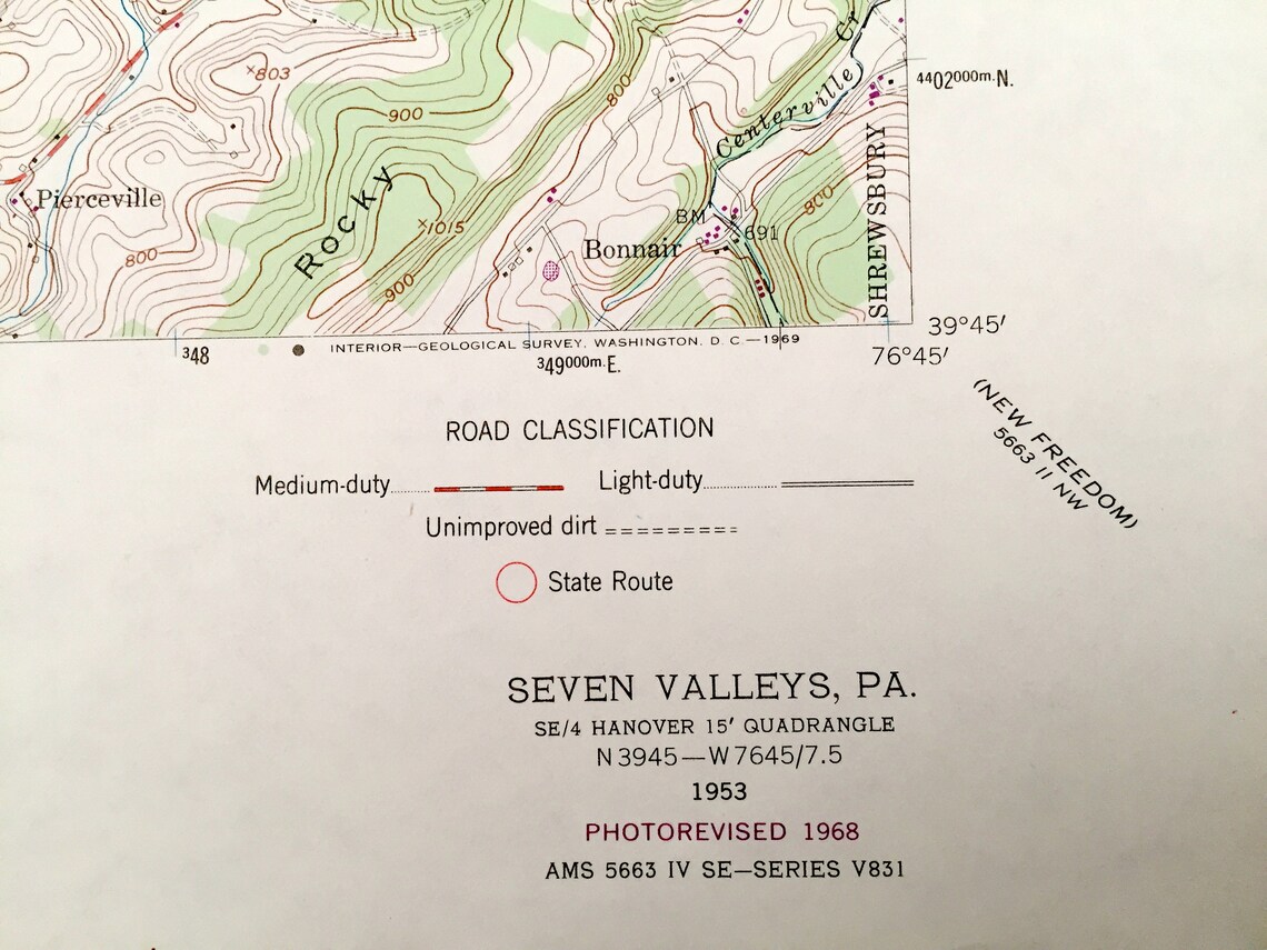 Antique Seven Valleys Pennsylvania 1953 US Geological Survey Etsy