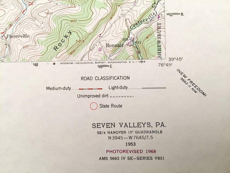 Antique Seven Valleys Pennsylvania 1953 US Geological Survey Etsy