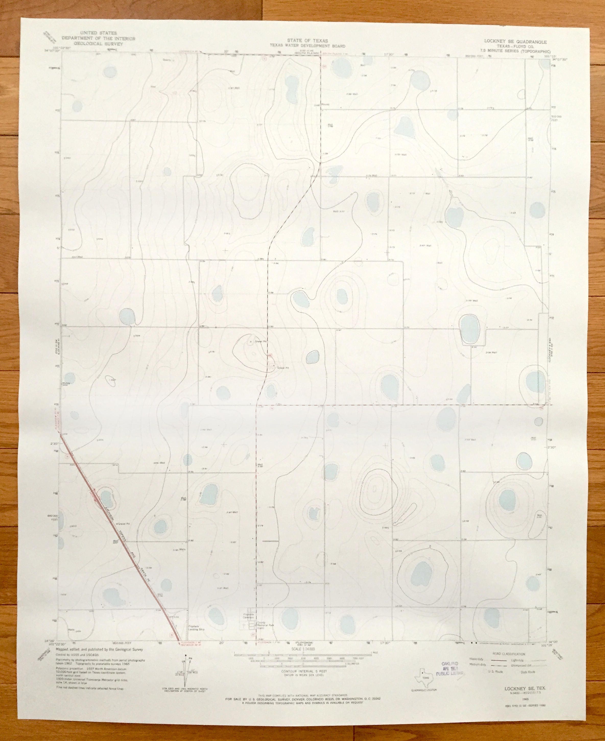 Antique Lubbock, Texas 1954 US Geological Survey Topographic Map