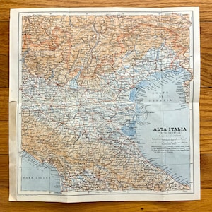 Mapa antiguo de 1913 del norte de Italia y Suiza de Baedekers Guide - Toscana, Módena, Bolonia, Milán, Rávena, Venecia, Tirol, Schweiz, Parma