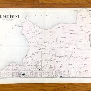 Antike 1873 College Point, Queens Karte von F.W. Beers Atlas von Long Island – Flushing, Powell Cove, New York City, Borough, Tallman, NYC