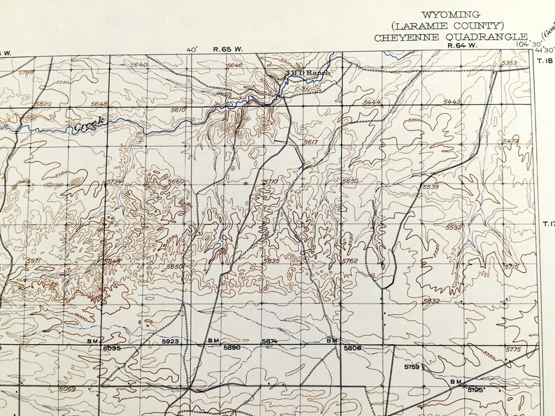 Antique Cheyenne, Wyoming 1914 US Geological Survey Topographic Map