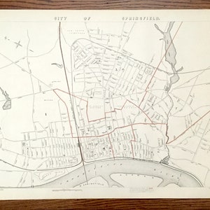 Antik 1891 Springfield, Massachusetts Straßenkarte von George H Walker & Co – Hampden County, Mississippi River, Watershops Pond, MA