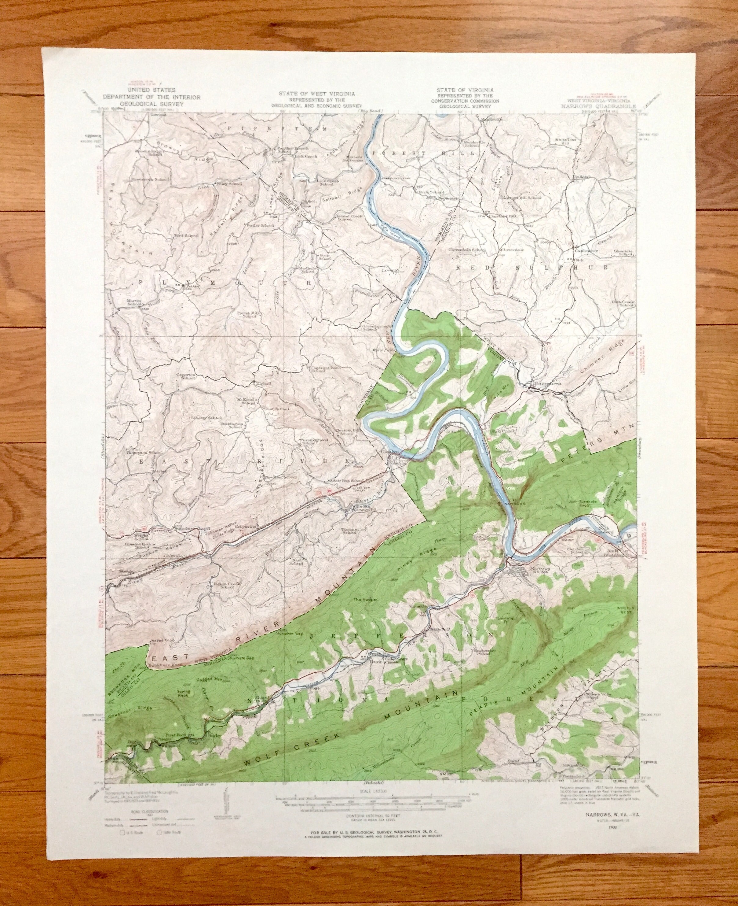 Antique Narrows, West Virginia 1932 US Geological Survey