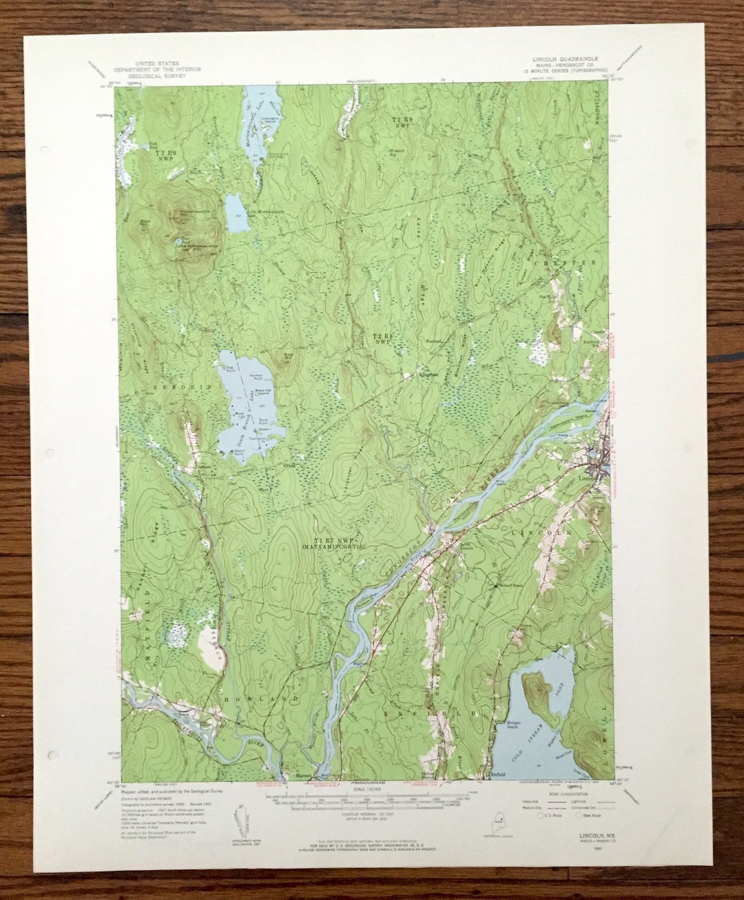 Antique Lincoln, Maine 1957 US Geological Survey Topographic Map ...