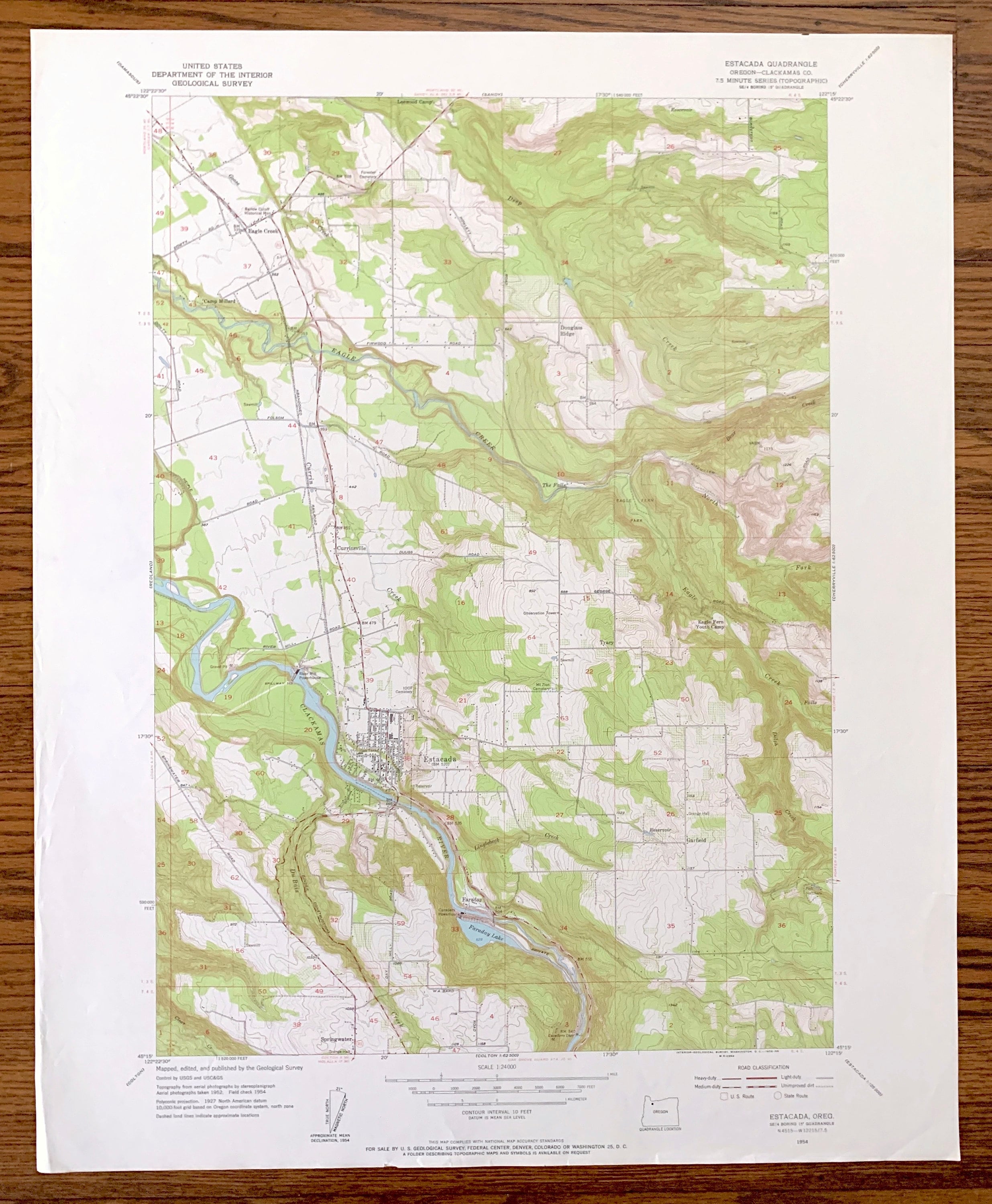 Antique Estacada, Oregon 1954 US Geological Survey Topographic Map ...