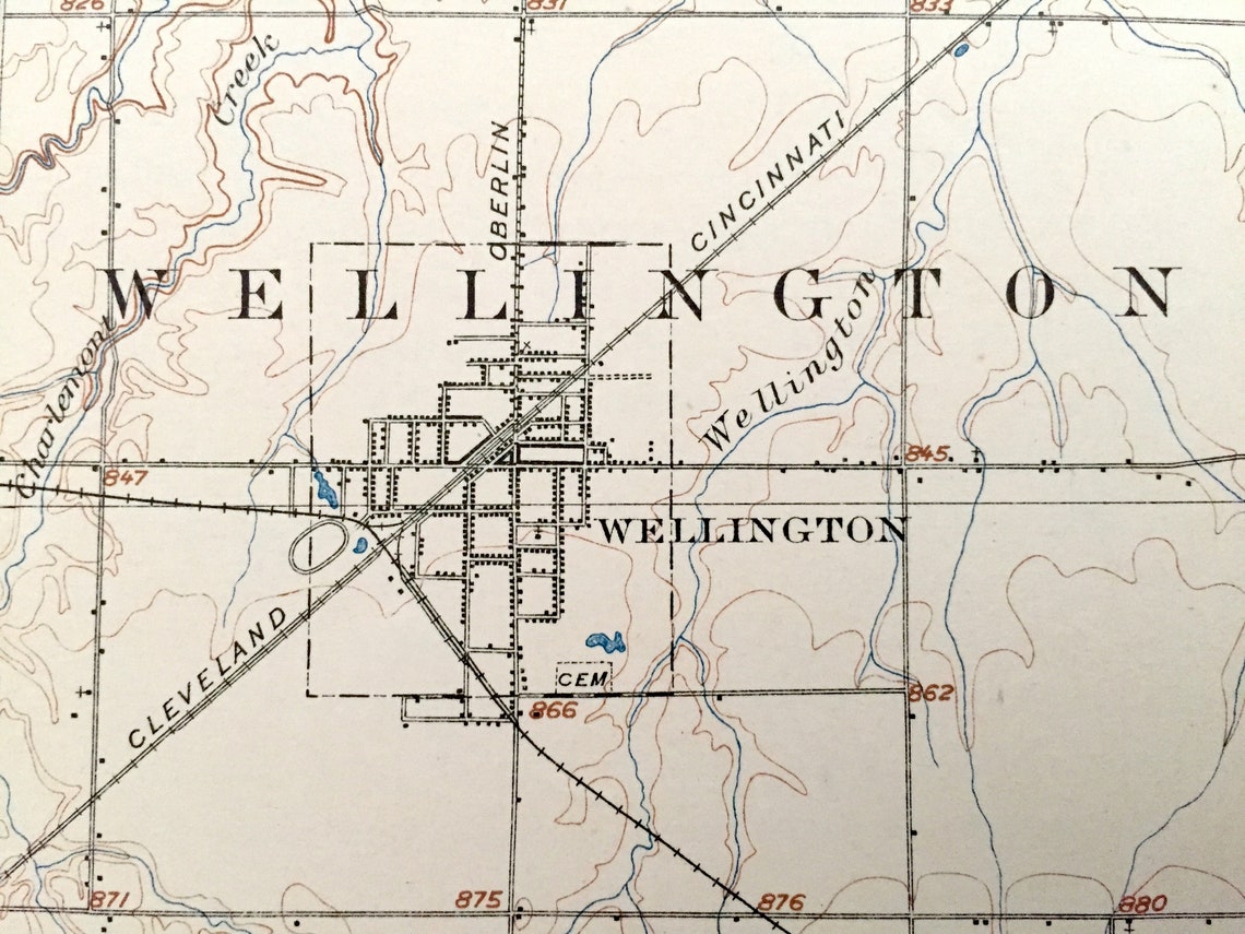 Antique Wellington Ohio 1906 US Geological Survey Topographic Etsy UK