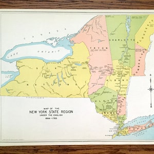 Carte coloniale anglaise antique de 1941 à New York de l’Atlas historique de l’État de New York de WP Munger – Manhattan, Long Island, Adirondacks, NY
