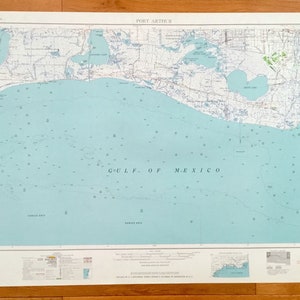Antique Port Arthur, Texas 1958 US Geological Survey Topographic Map – Groves, Nederland, Sabine, Port Neches, Gulf of Mexico, Louisiana, TX