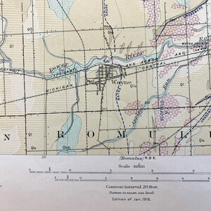 Romulus Map Antique Wayne, Michigan 1916 US Geological Survey Topographic Map ...