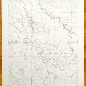 May include: A vintage topographic map of Sanjon de Santa Rita, California. The map shows rivers, roads, and other geographical features. The map is printed on a white background with brown and blue lines.