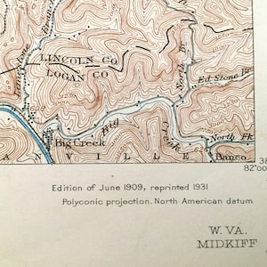 Antique Lincoln & Wayne County, West Virginia 1909 US Geological Survey