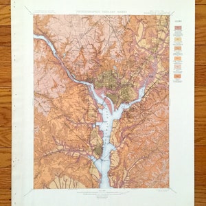 Antique Washington, DC 1901 US Geological Survey Topografische kaart - Capitol Hill, Georgetown, Alexandrië, Bethesda, Rock Creek Park, MD