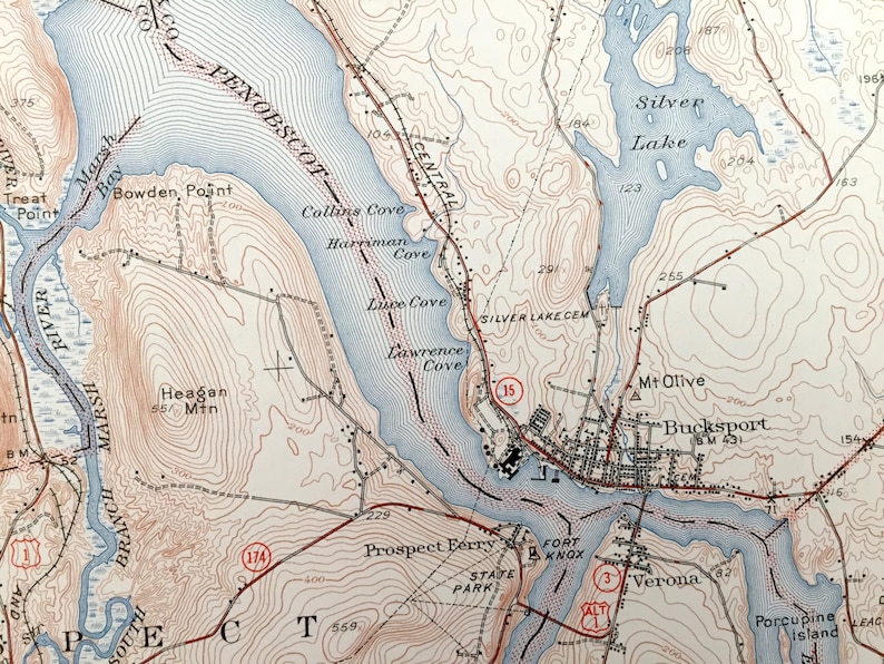 Antique Bucksport Maine 1927 US Geological Survey Topographic Etsy UK