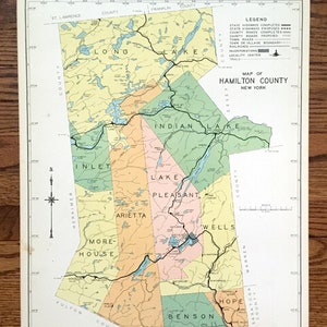 Antiker Hamilton County, New York 1941 Historische Atlas Karte – Adirondacks, Lake Pleasant, Piseco, Raquette, Sacandaga, Arietta Speculator NY