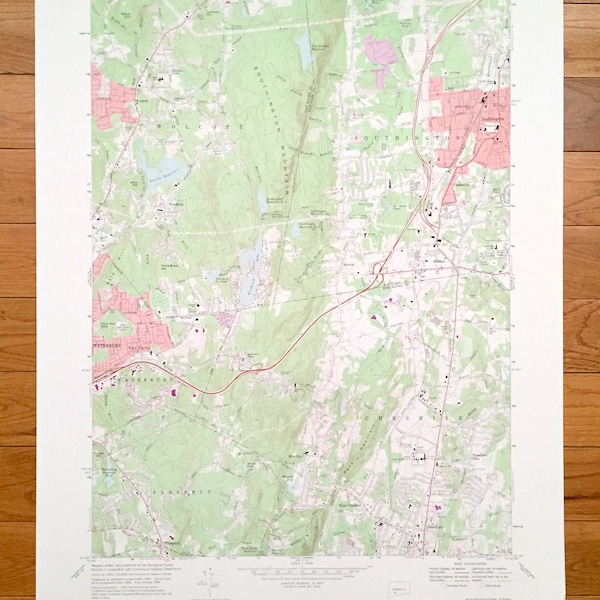 Antique Southington, Connecticut 1968 US Geological Survey Topographic Map – New Haven, Hartford County, Wolcott, Southington, Waterbury, CT