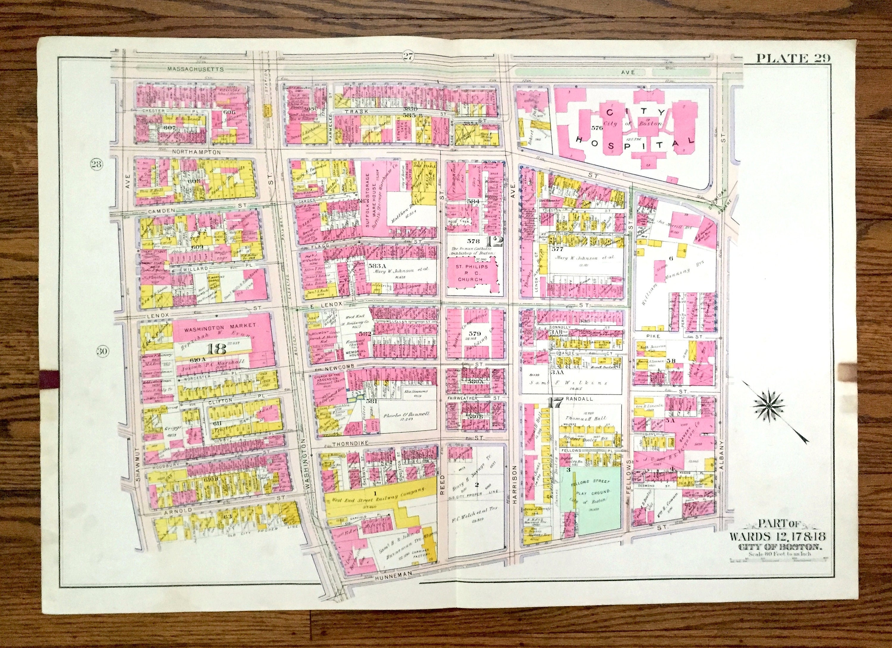 Antique 1908 South End, Boston Massachusetts Map From G.W. Bromley  display picture 1