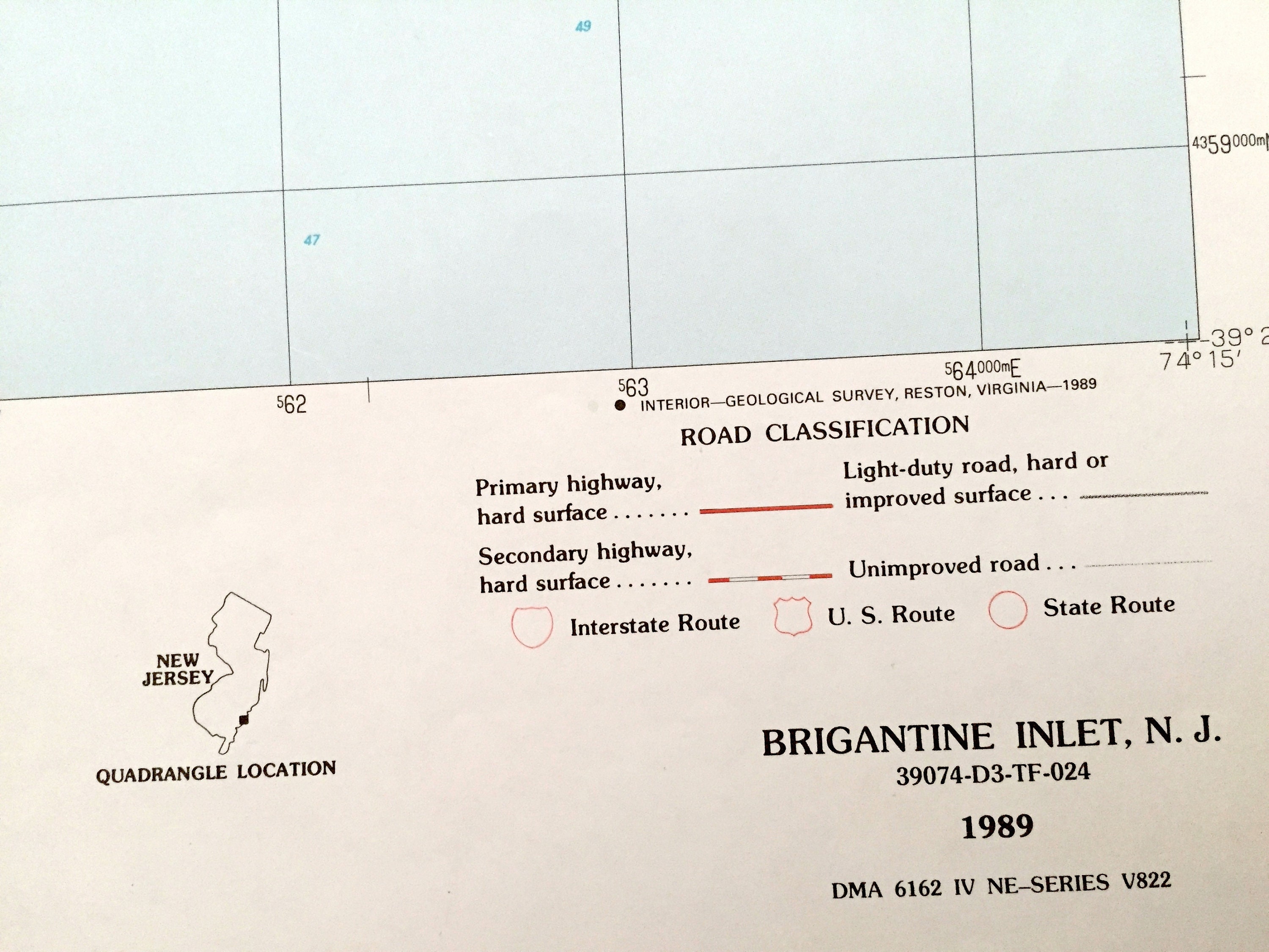 Antique Brigantine Inlet, New Jersey 1989 US Geological Survey ...