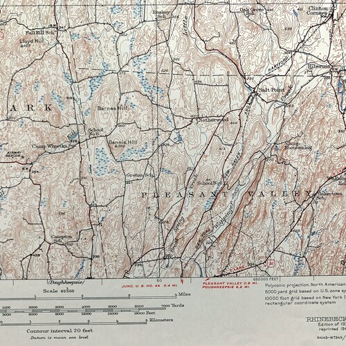 Antique Kingston, New York 1939 US Geological Survey Topographic Map – Rhinebeck, Staatsburg, Hyde Park, Port Ewen Ulster shops Dutchess County NY