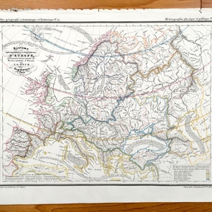 Antike 1832 Antike Europäische Flussgebietskarte aus JG Hecks Atlas Géographique, Astronomique et Historique – Seine, Rhein, Euphrat, Wolga