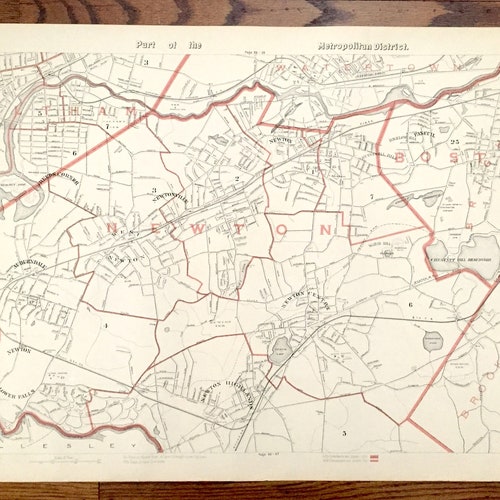 Antique 1891 Newton, Massachusetts Street Map from George H Walker & Co sales – Middlesex County, Watertown, Boston, Brighton, Waltham, MA