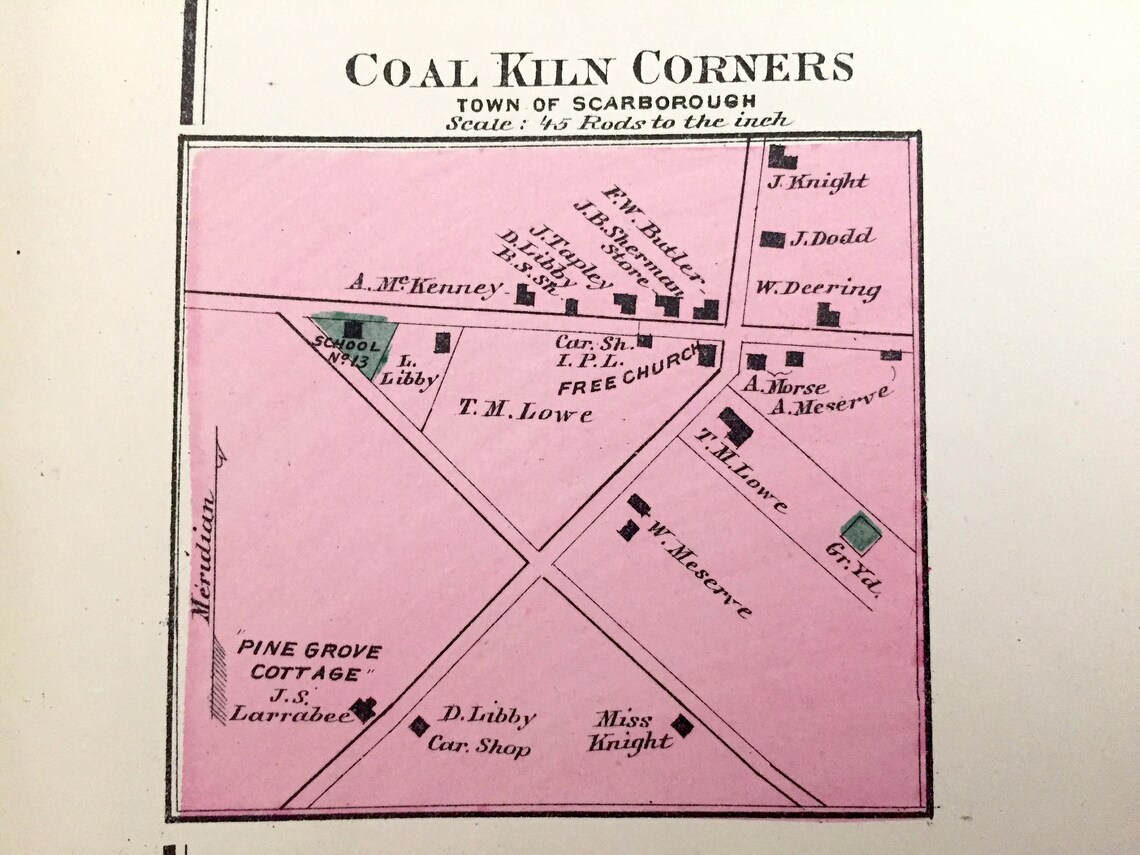 Antique 1871 New Gloucester Maine Map From F.W. Beers Atlas Etsy