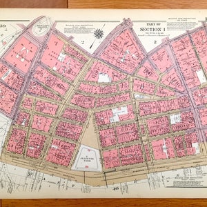 Antique Manhattan, New York Mapa del Libro de Tierras de Manhattan de 1955 de Bromley – Battery Park City, Financial District, Wall Street, Trinity Church