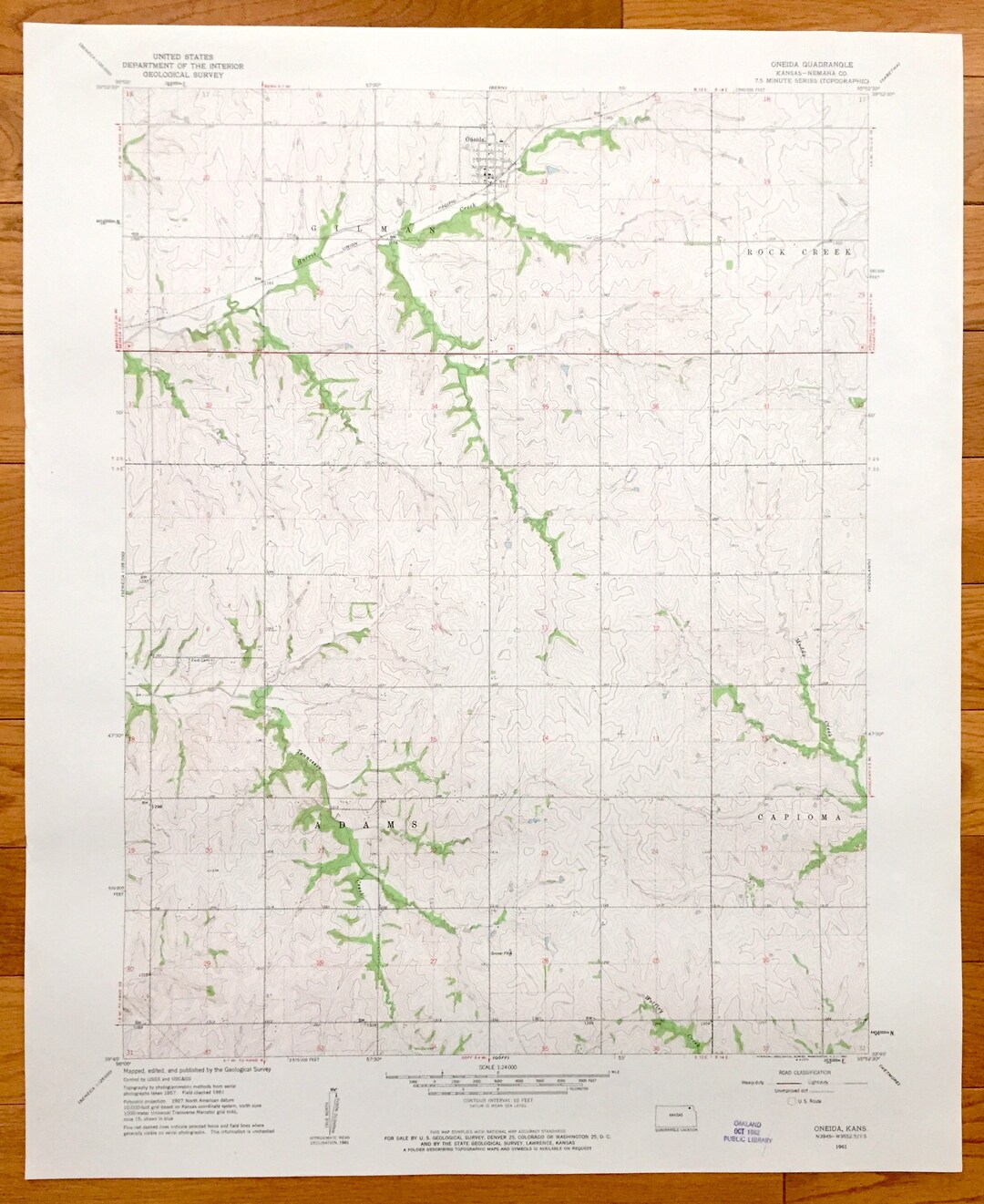 Antique Oneida Kansas 1961 US Geological Survey Topographic Etsy
