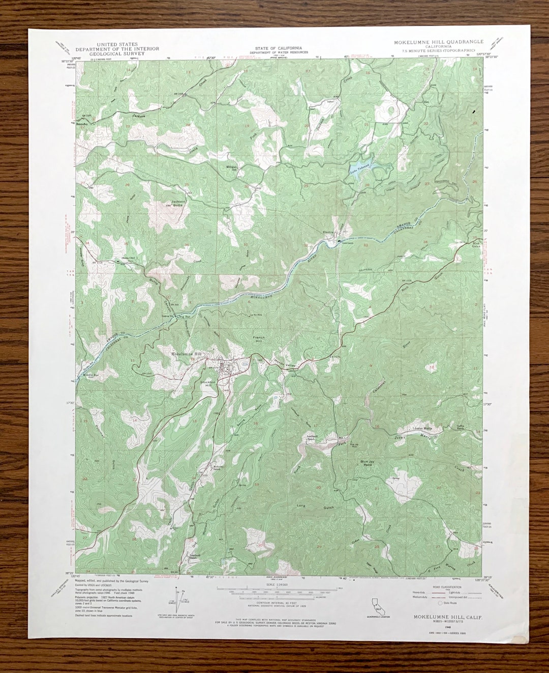 Antique Mokelumne Hill, California 1948 US Geological Survey