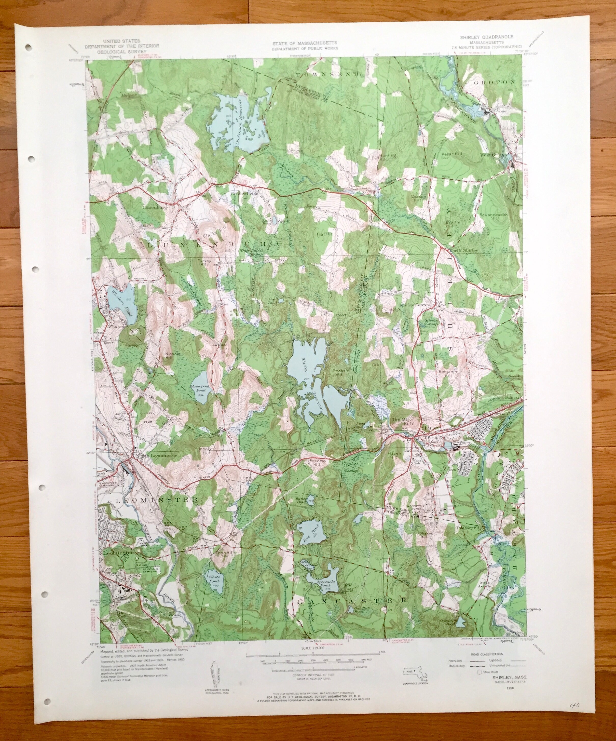 Antique Shirley, Massachusetts 1939 US Geological Survey Topographic