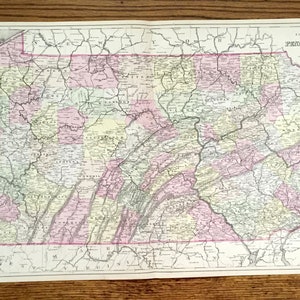 Antique 1882 Pennsylvania & New Jersey State Map por S. Augustus Mitchell – Pittsburgh, Lancaster, Filadelfia, Poconos, College, Erie, PA