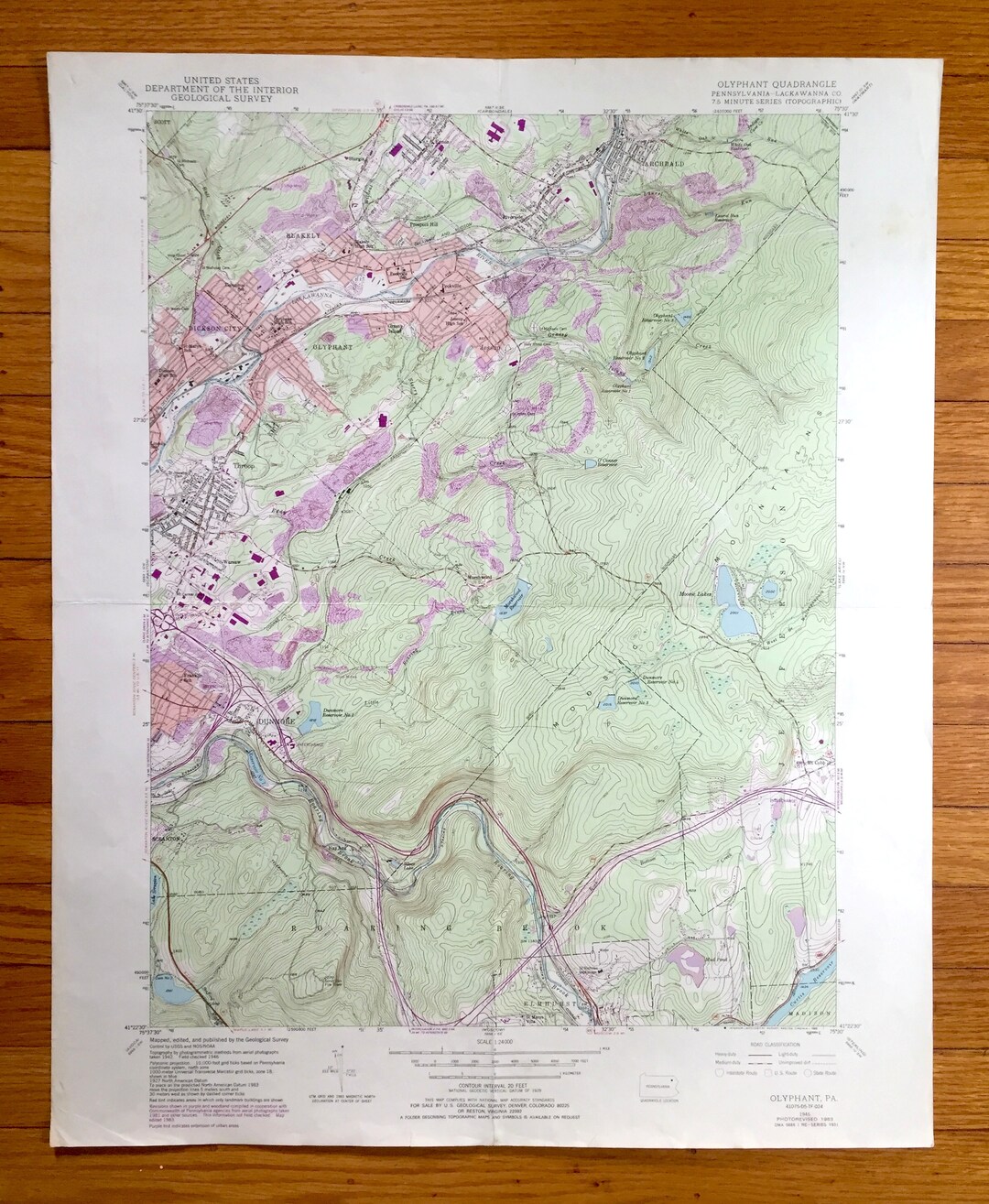 Antique Olyphant, Pennsylvania 1946 US Geological Survey Topographic