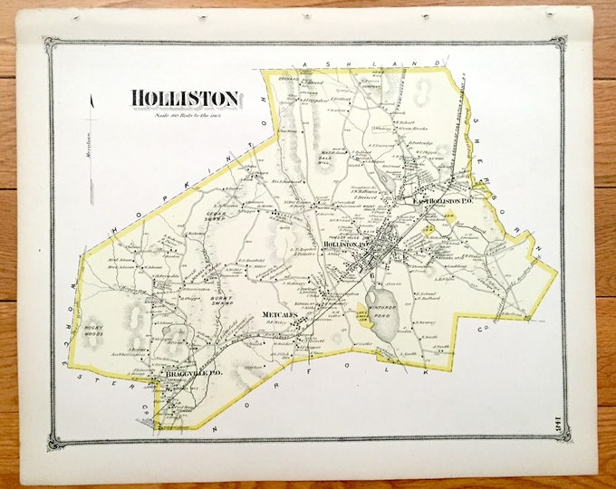 Antique 1875 Holliston Massachusetts Map From J.B. Beers Etsy