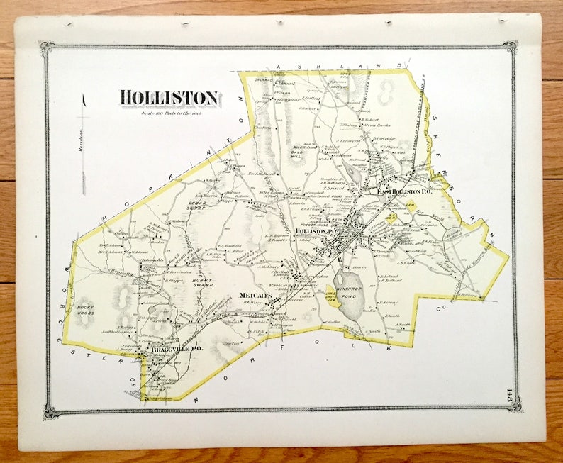 Antique 1875 Holliston Massachusetts Map From J.B. Beers Etsy