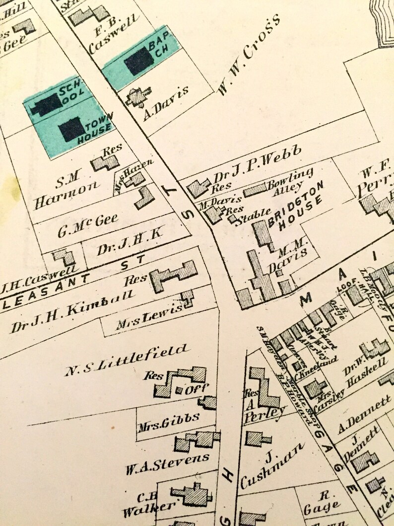 Antique 1871 Bridgton Maine Map from F.W. Beers Atlas of Etsy