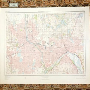 Antike Minneapolis-St Paul, Minnesota 1952 WANDGRÖßE US-amerikanisches Stadtplan- Twin Cities, North Loop, Linden Hills, Uptown