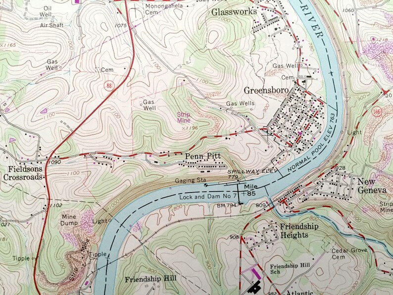 Antique Masontown Pennsylvania 1964 US Geological Survey Etsy