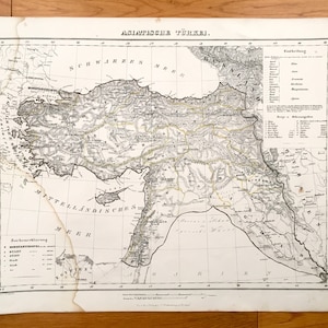 Antike 1855 Türkei in Asien Karte von Sohr Berghaus Atlas von Carl Flemming – Asiatische Türkei, Istanbul, Damaskus, Kairo, Bagdad, Schwarzes Meer
