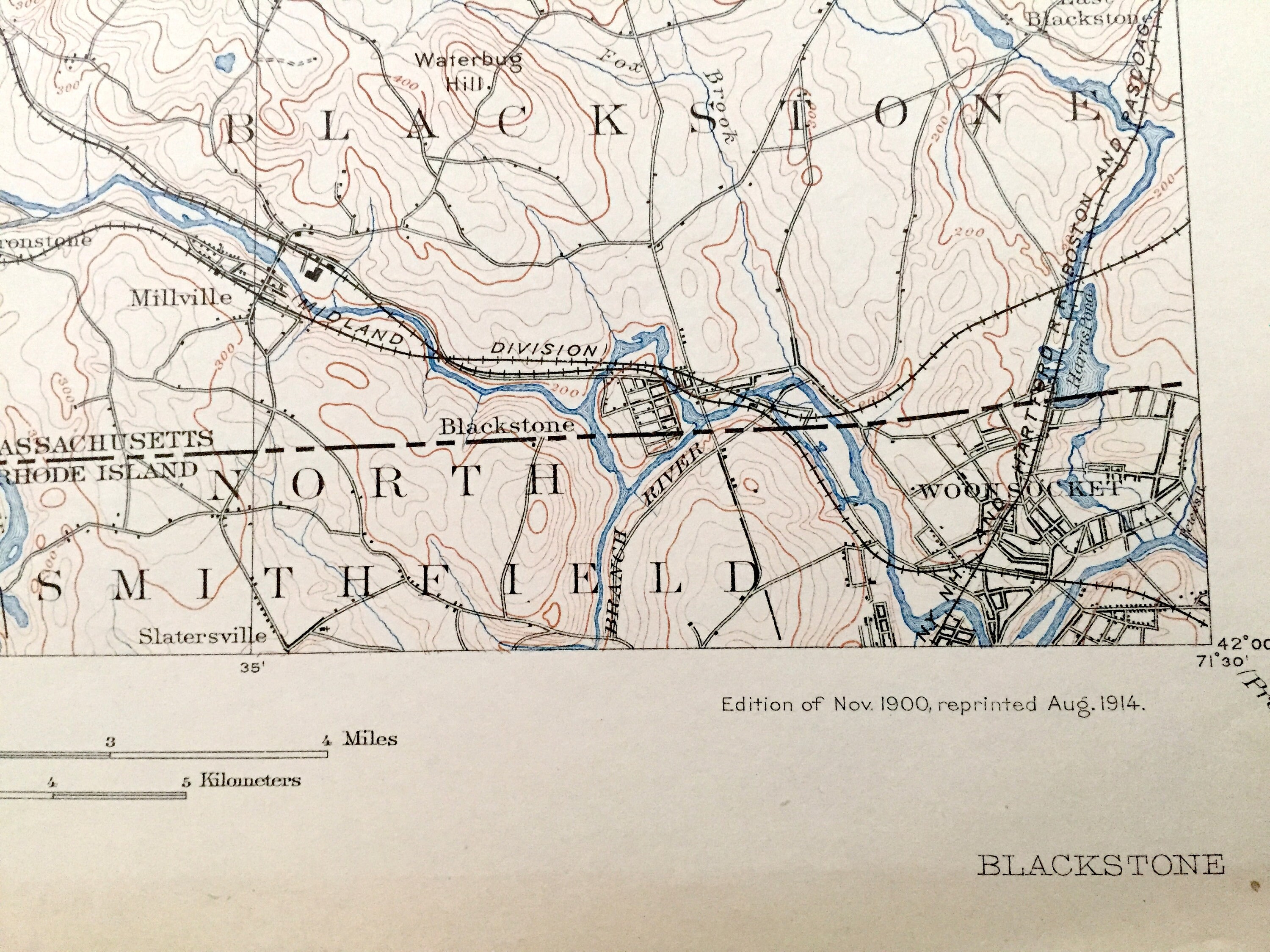 Antique Blackstone Massachusetts 1900 US Geological Survey Etsy