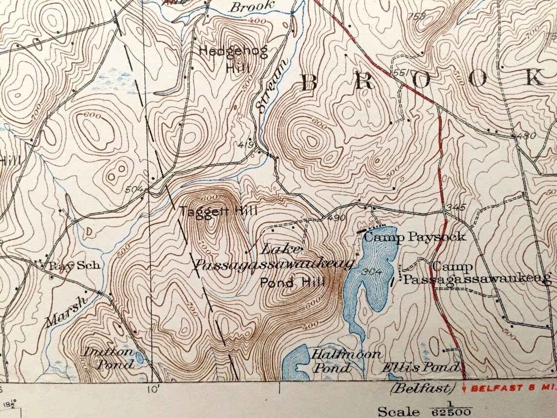 Antique Brooks Maine 1932 US Geological Survey Topographic Etsy