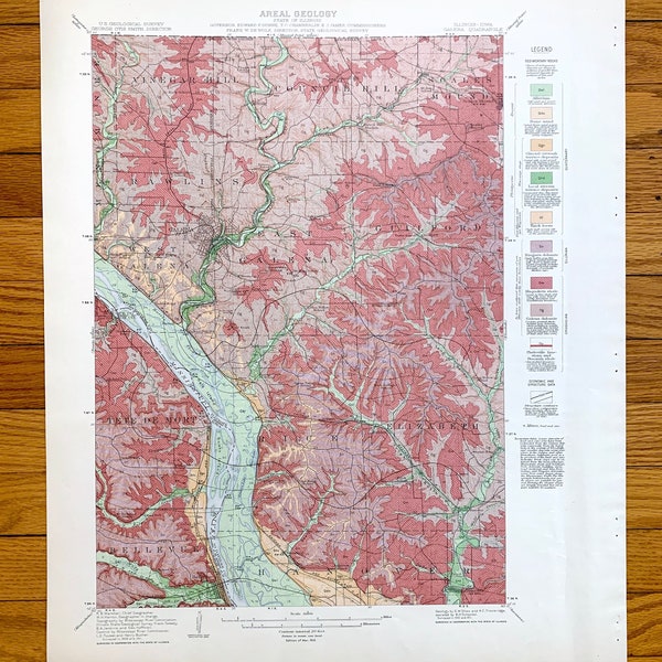 Antique Galena, Illinois 1915 US Geological Survey Topographic Map – Menominee, Rawlins, Scales Mound, Rice, Hanover, Bremen, Aiken, Iowa IL