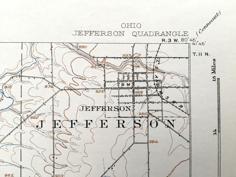 Antique Jefferson Ohio 1907 US Geological Survey Topographic Etsy