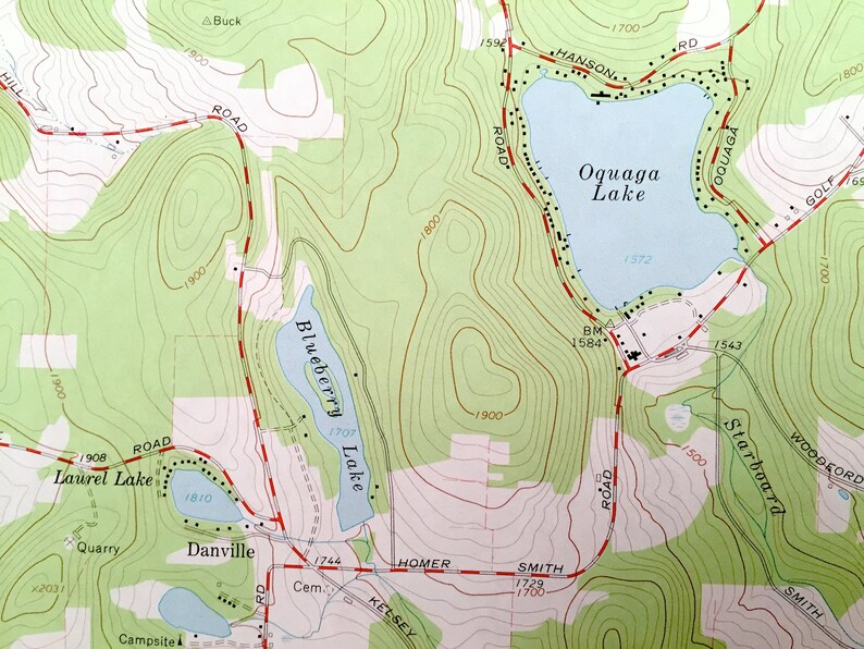 Antique Deposit Hambletville McClure Stilesville Oquaha Lake New York 1965 US Geological Survey Topographic Map \u2013 Sanford Danville