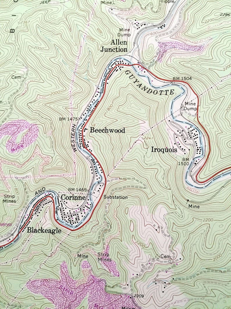 Antique Rhodell West Virginia 1967 US Geological Survey Etsy