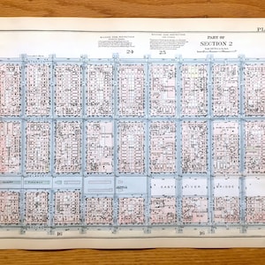 Antique Manhattan, New York Mappa dal libro di Manhattan del 1925 di Bromley - Lower East Side, Chinatown, Bowery Mei Hua Williamsburg Bridge NYC