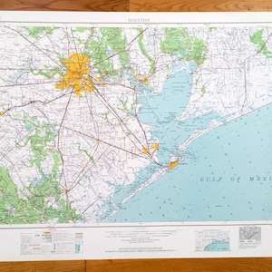 Ancienne carte topographique du Service géologique des États-Unis de Houston, Texas, 1963 - Galveston, Pasadena, Jacinto City, Rosenberg, Bay Town, golfe du Mexique, Texas