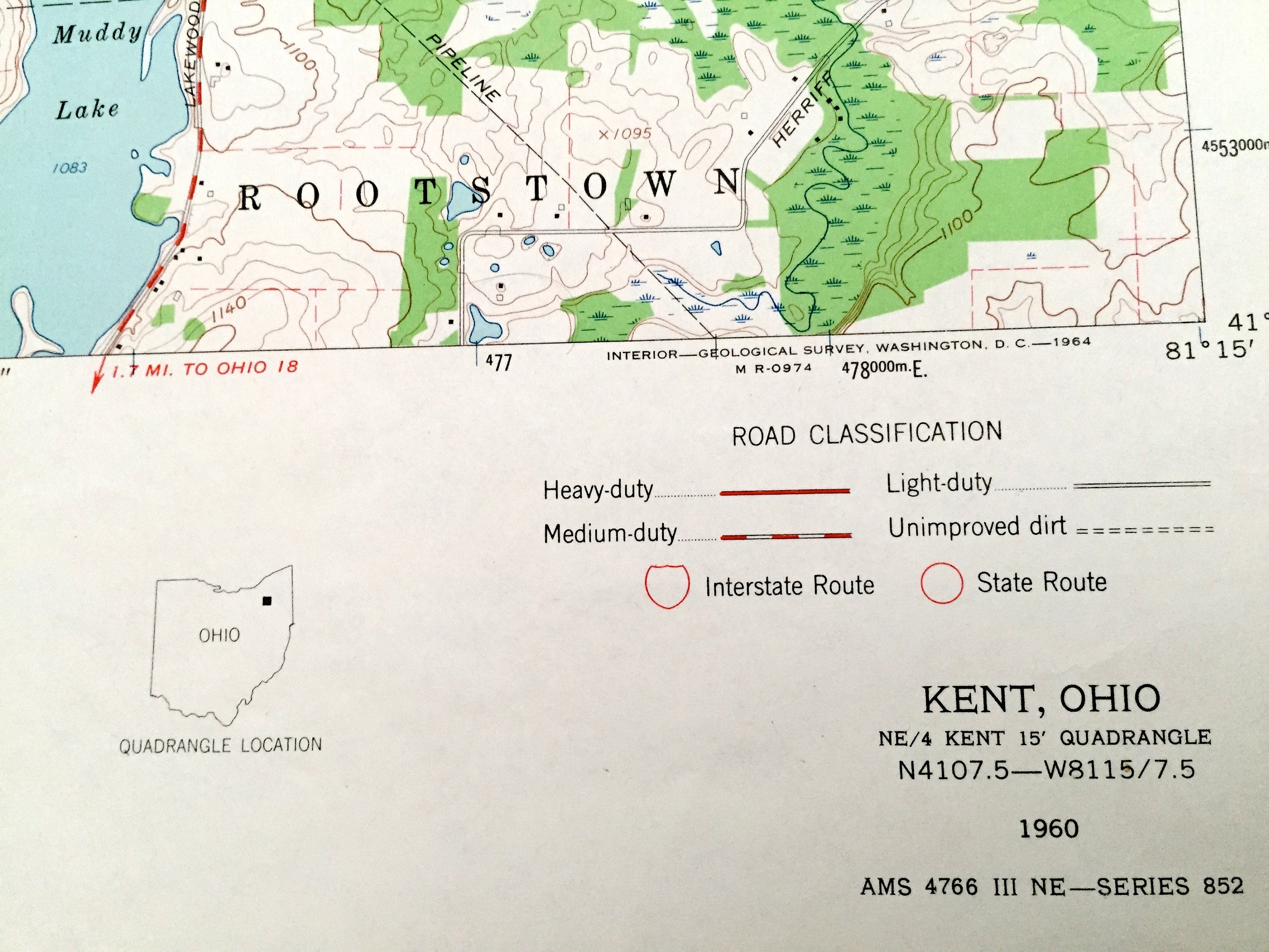 Antique Kent, Ohio 1960 US Geological Survey Topographic Map