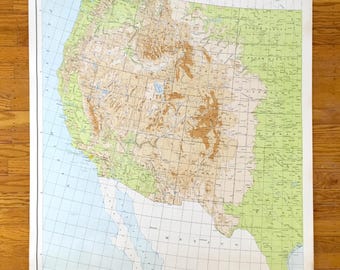 Antique Western United States 1946 Map – USA, California, Oregon, Idaho, Wyoming, Colorado, Nevada, Arizona, Utah, Texas, New Mexico, Kansas