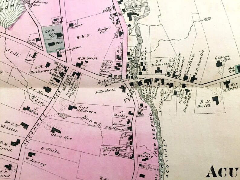 Antique 1871 New Bedford Massachusetts Map from F.W. Beers Etsy