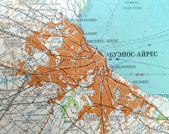 Antique SOVIET Buenos Aires, Argentina 1970 Russia Army Survey Map.